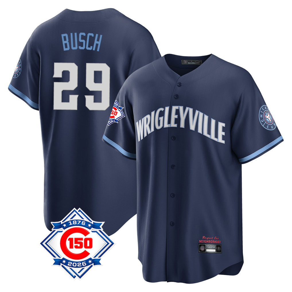 Ldoa C.Cubs #29 Michael Busch Player Navy 150th Anniversary City Connect Home Game Stitched Jerseys
