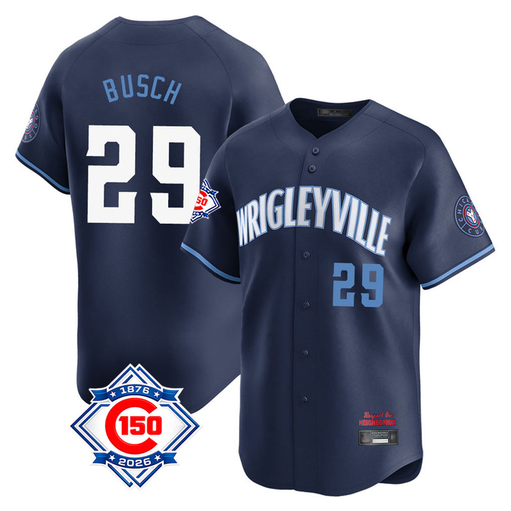 Ldoa C.Cubs #29 Michael Busch Player Navy City Connect 150th Anniversary Limited Home Stitched Jerseys