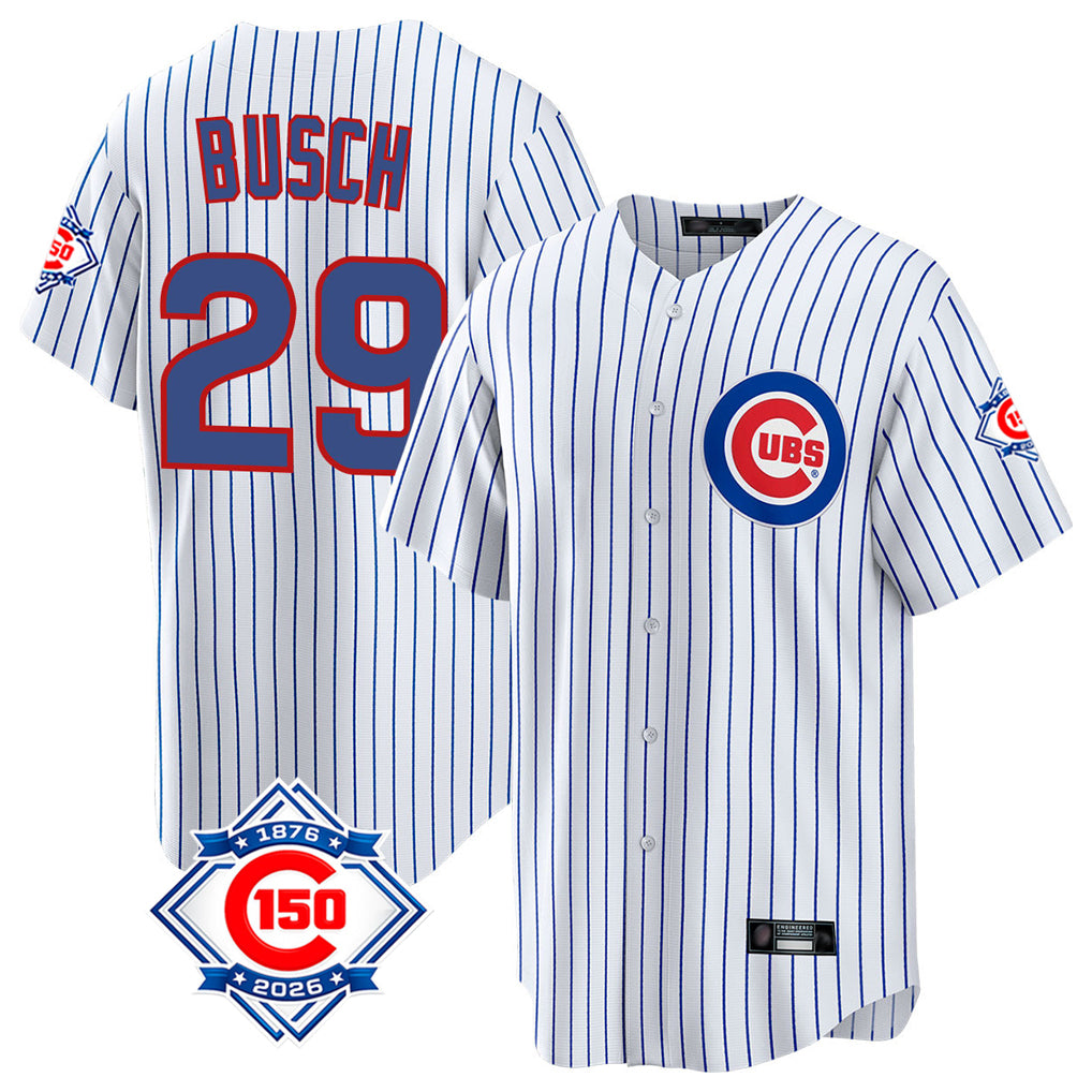 Ldoa C.Cubs #29 Michael Busch Player White 150th Anniversary Home Game Stitched Jerseys