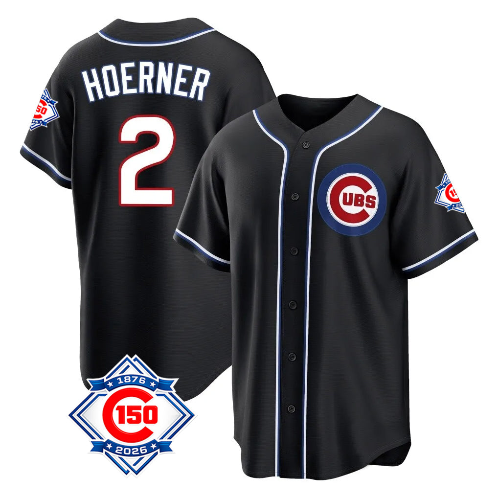 Ldoa C.Cubs #2 Nico Hoerner Player Black Fashion Out 150th Anniversary Game Stitched Jerseys