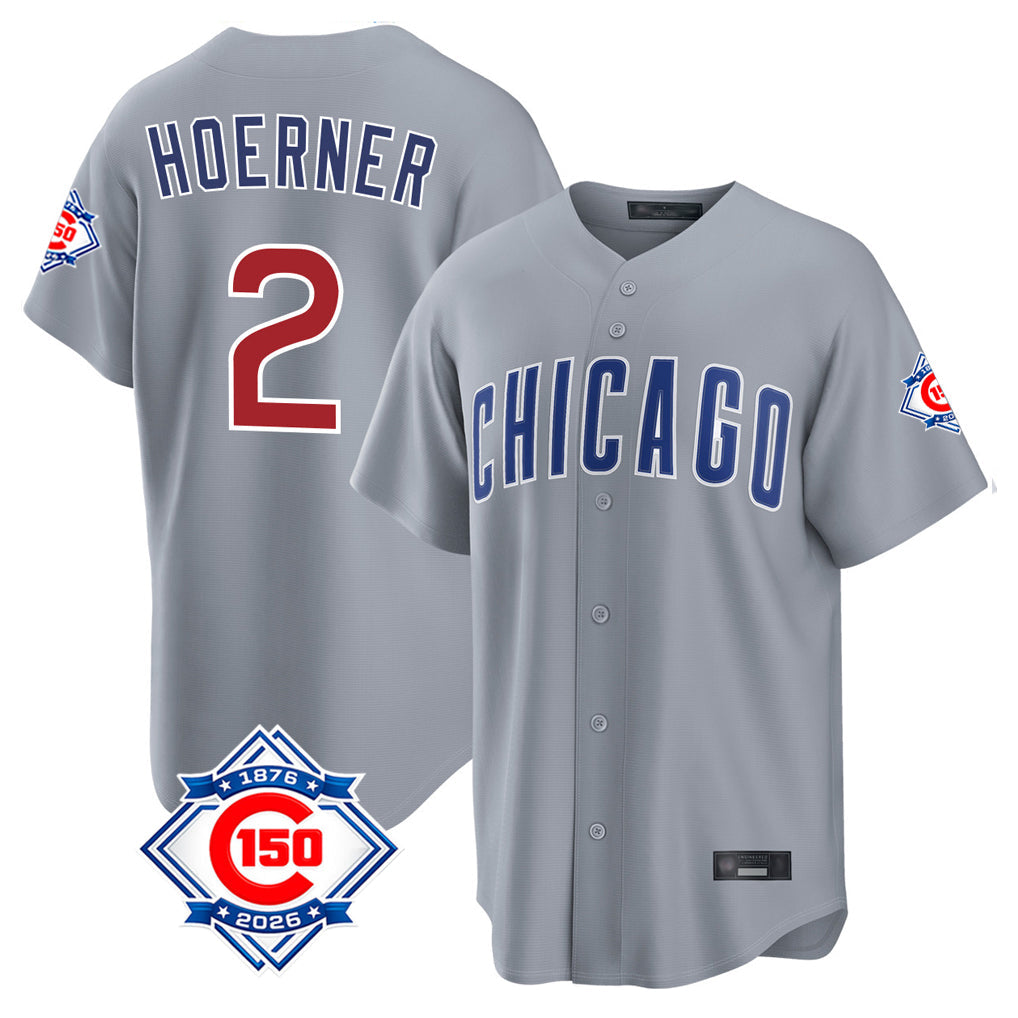 Ldoa C.Cubs #2 Nico Hoerner Player Gray 150th Anniversary Home Game Stitched Jerseys