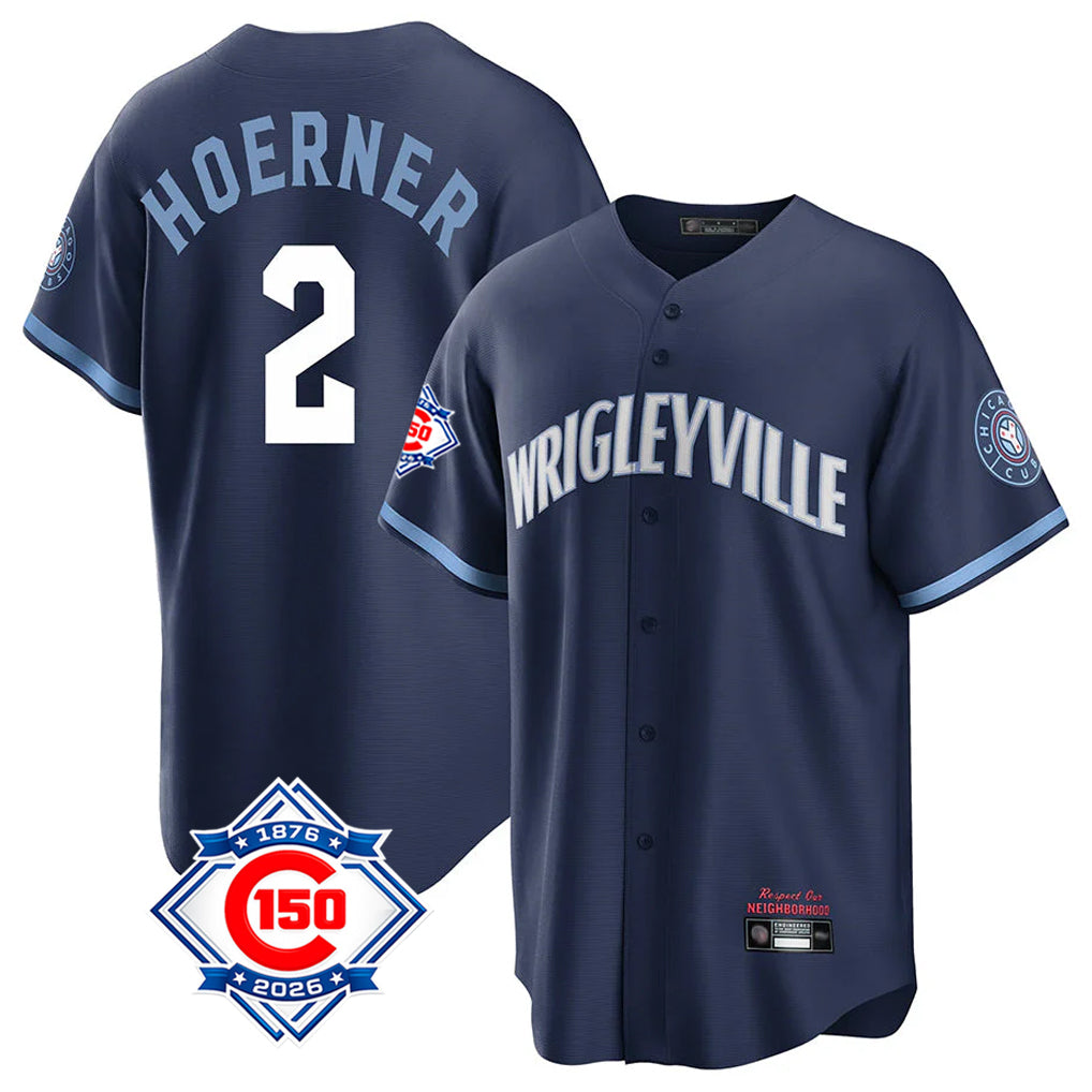 Ldoa C.Cubs #2 Nico Hoerner Player Navy 150th Anniversary City Connect Home Game Stitched Jerseys