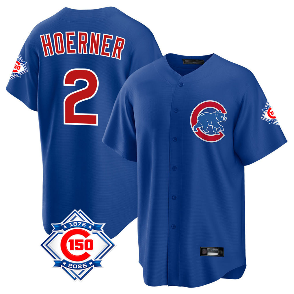 Ldoa C.Cubs #2 Nico Hoerner Player Royal 150th Anniversary Home Game Stitched Jerseys