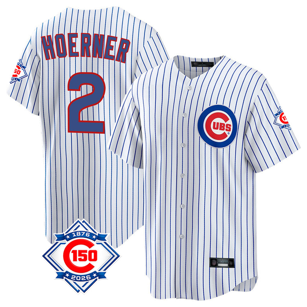 Ldoa C.Cubs #2 Nico Hoerner Player White 150th Anniversary Home Game Stitched Jerseys