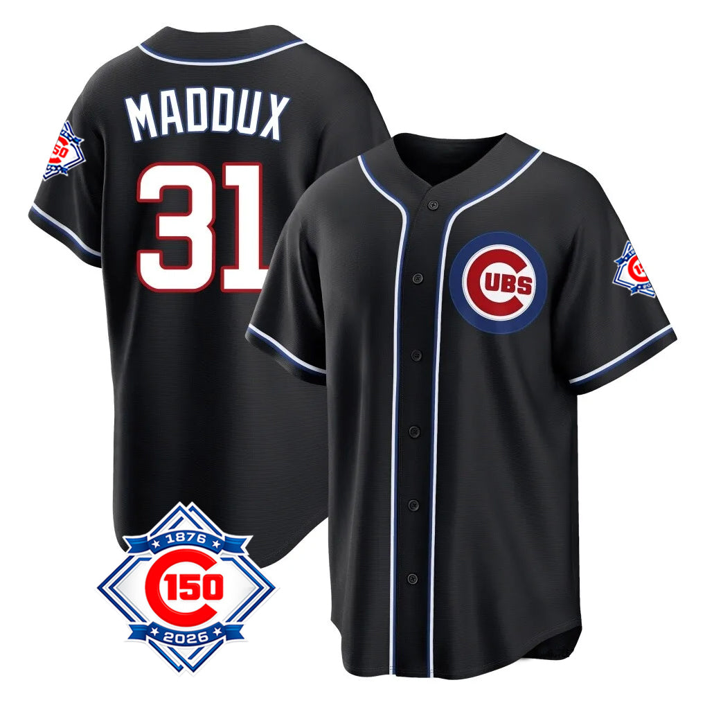 Ldoa C.Cubs #31 Greg Maddux Player Black Fashion Out 150th Anniversary Game Stitched Jerseys