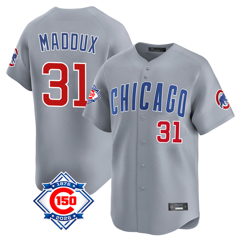 Ldoa C.Cubs #31 Greg Maddux Player Gray Road 150th Anniversary Limited Home Stitched Jerseys