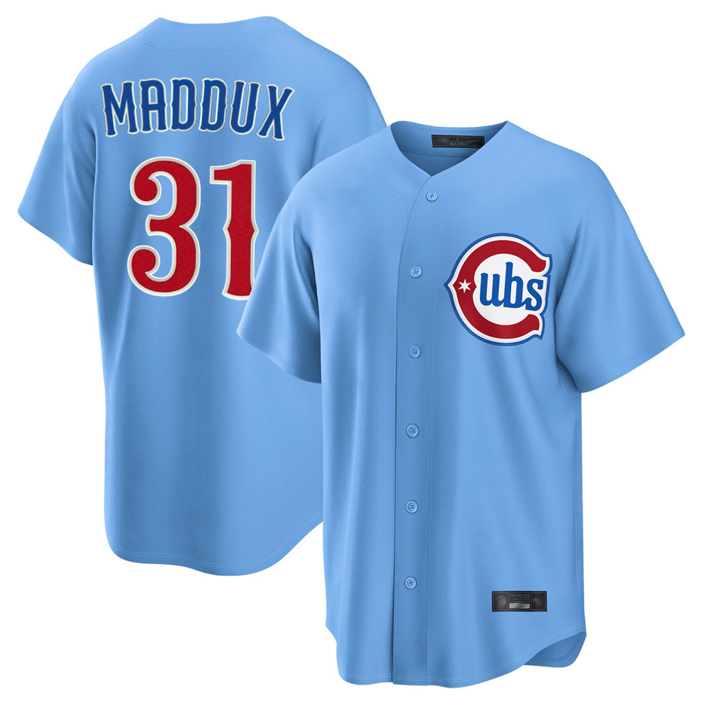 Ldoa C.Cubs #31 Greg Maddux Player Light Blue Home Game Stitched Jerseys