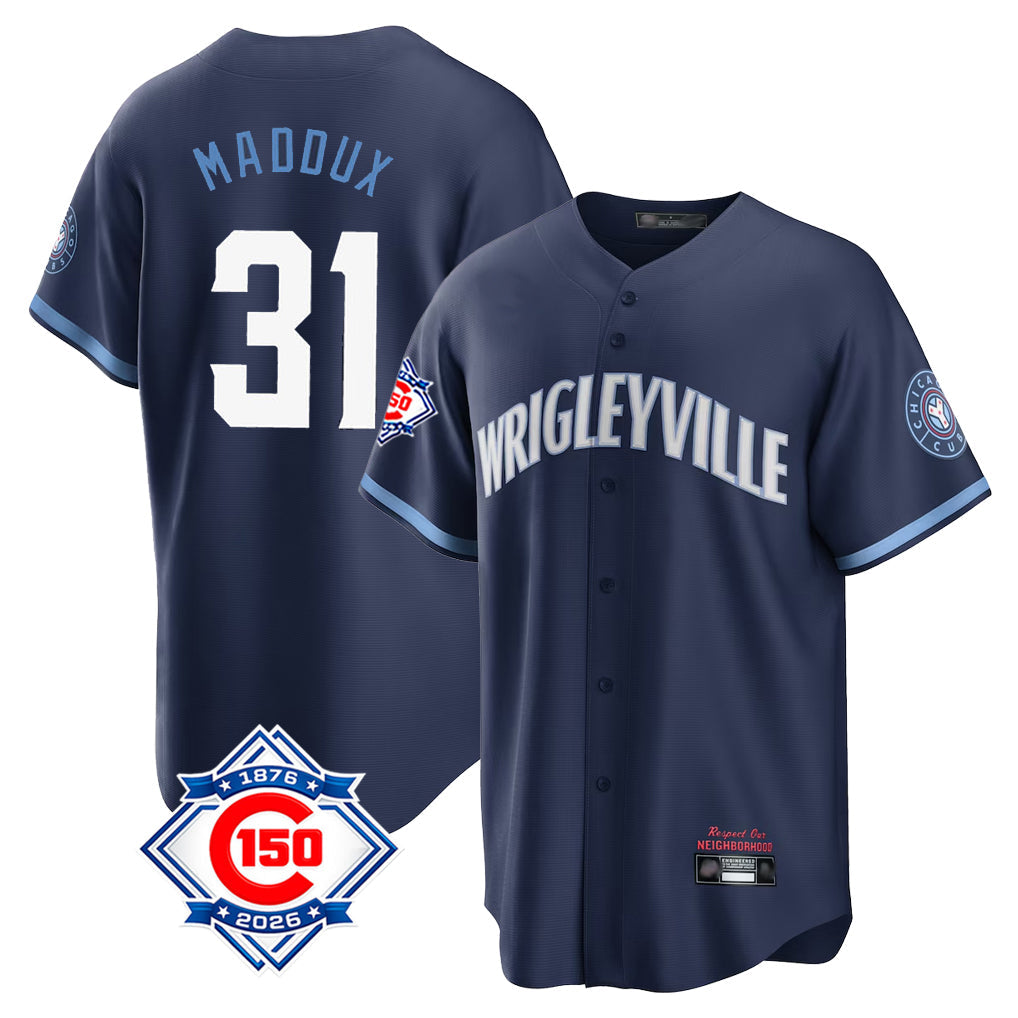 Ldoa C.Cubs #31 Greg Maddux Player Navy 150th Anniversary City Connect Home Game Stitched Jerseys