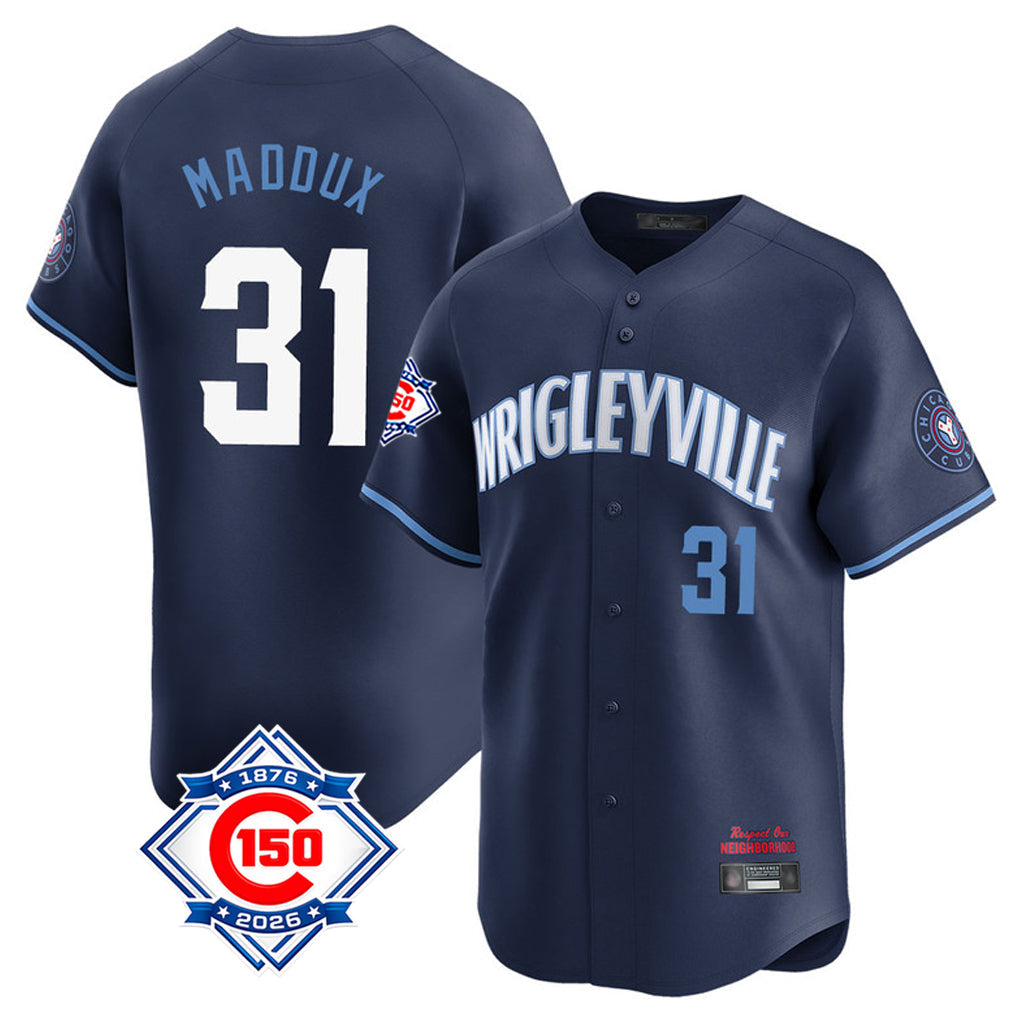 Ldoa C.Cubs #31 Greg Maddux Player Navy City Connect 150th Anniversary Limited Home Stitched Jerseys