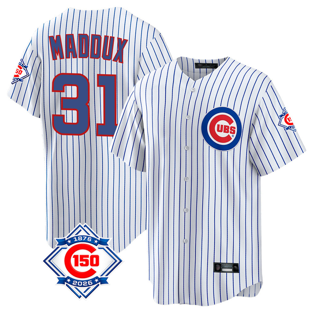 Ldoa C.Cubs #31 Greg Maddux Player White 150th Anniversary Home Game Stitched Jerseys