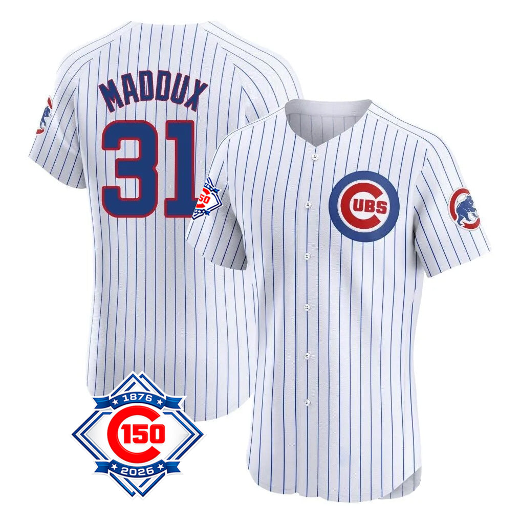 Ldoa C.Cubs #31 Greg Maddux Player White 150th Anniversary Limited Elite Home Game Stitched Jerseys