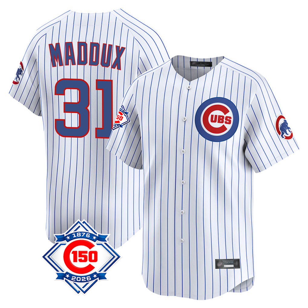 Ldoa C.Cubs #31 Greg Maddux Player White 150th Anniversary Limited Home Game Stitched Jerseys