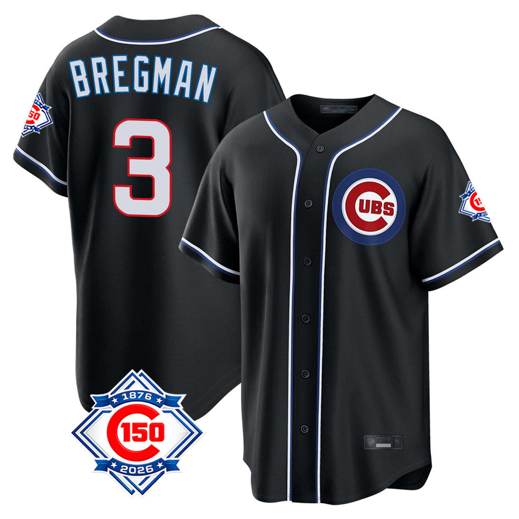 Ldoa C.Cubs #3 Alex Bregman Black Fashion Out 150th Anniversary Game Stitched Jerseys