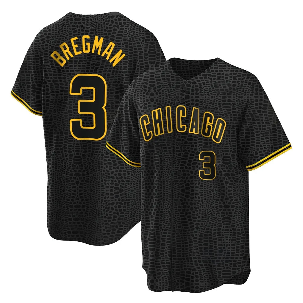 Ldoa C.Cubs #3 Alex Bregman Black Snake Skin City Game Stitched Jerseys