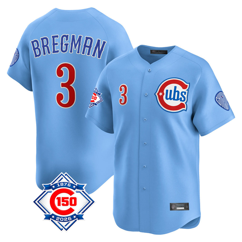 Ldoa C.Cubs #3 Alex Bregman Light Blue 150th Anniversary Limited Home Stitched Jerseys