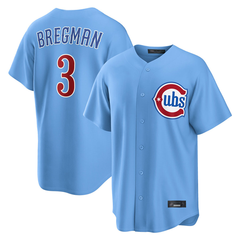 Ldoa C.Cubs #3 Alex Bregman Light Blue Home Game Stitched Jerseys
