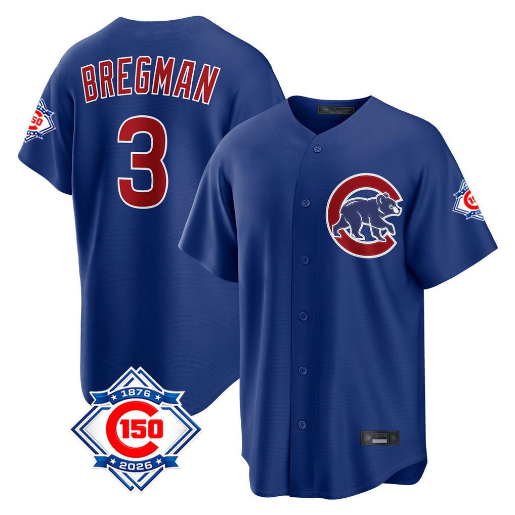 Ldoa C.Cubs #3 Alex Bregman Royal 150th Anniversary Home Game Stitched Jerseys