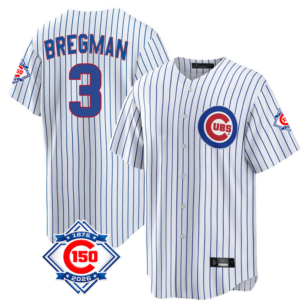 Ldoa C.Cubs #3 Alex Bregman White 150th Anniversary Home Game Stitched Jerseys