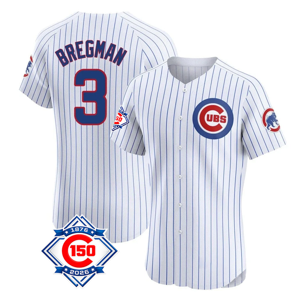 Ldoa C.Cubs #3 Alex Bregman White 150th Anniversary Limited Elite Home Game Stitched Jerseys