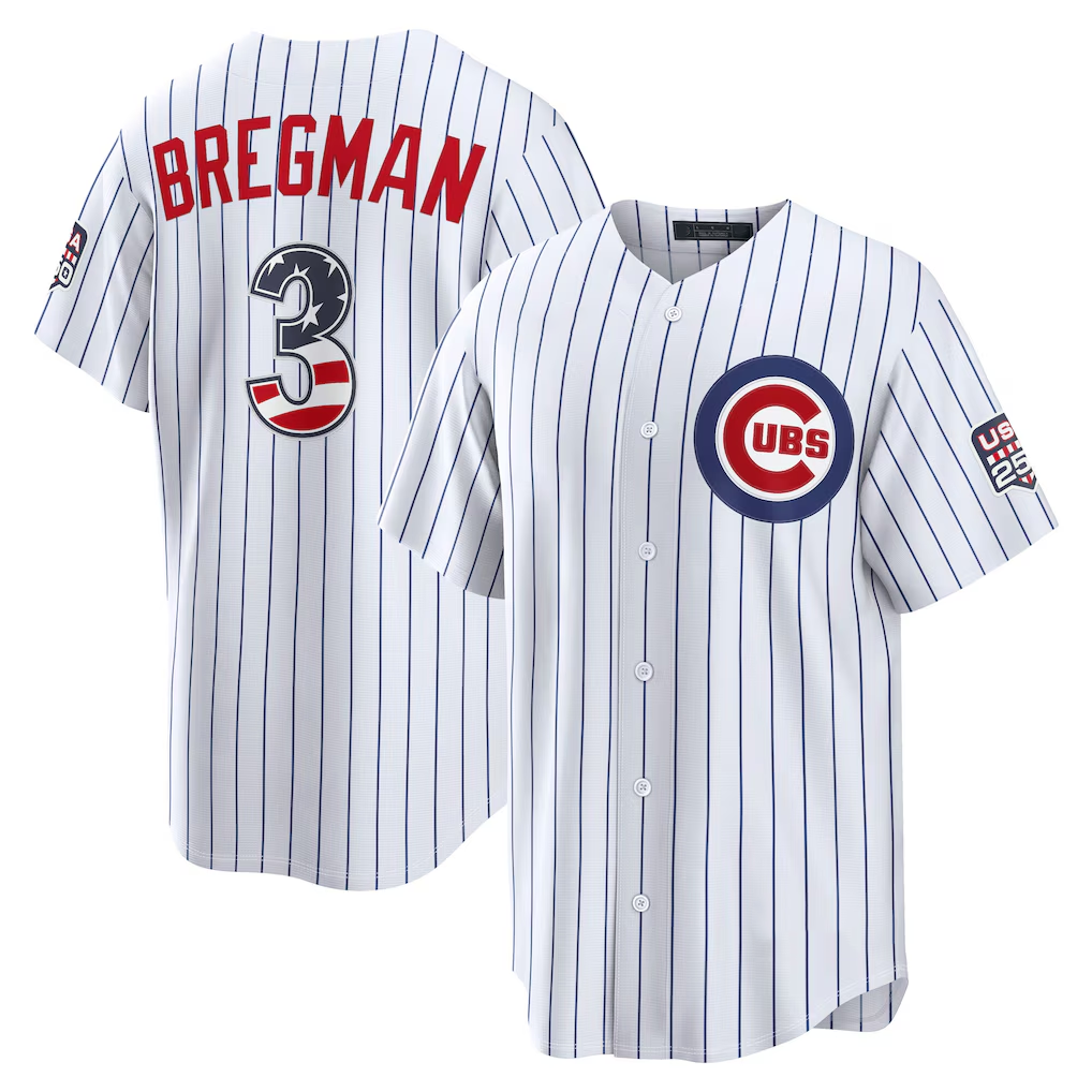 Ldoa C.Cubs #3 Alex Bregman White USA 250 Fourth of July Home Stadium Jersey