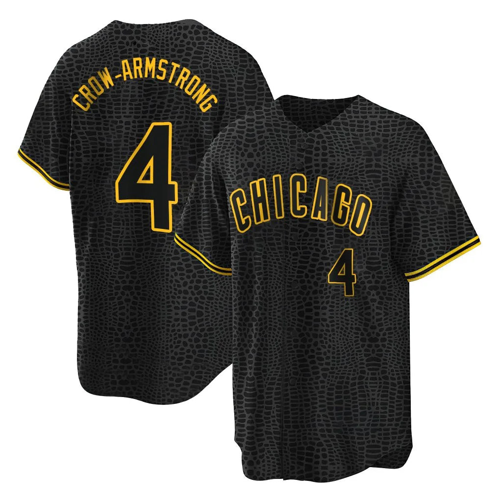 Ldoa C.Cubs #4 Pete Crow-Armstrong Player Black Snake Skin City Game Stitched Jerseys