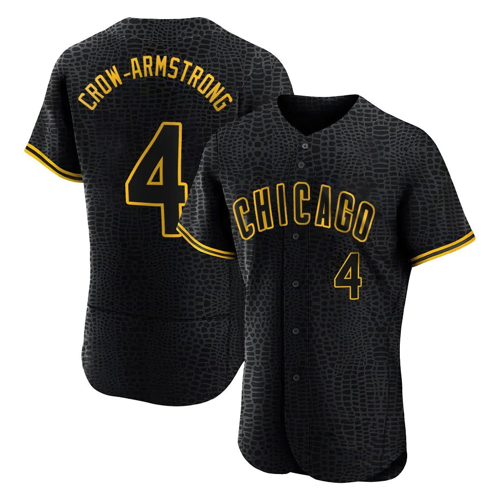 Ldoa C.Cubs #4 Pete Crow-Armstrong Player Black Snake Skin City Limited Elite Home Game Stitched Jerseys