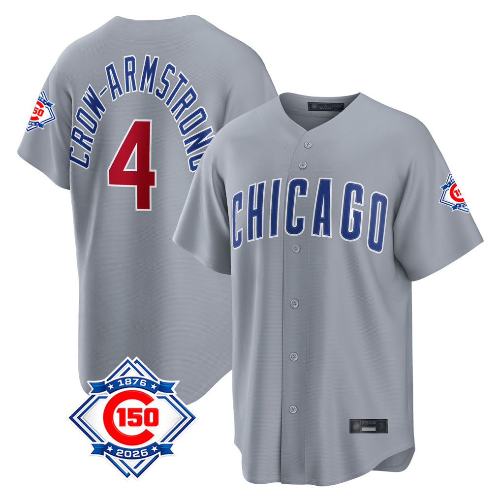 Ldoa C.Cubs #4 Pete Crow-Armstrong Player Gray 150th Anniversary Home Game Stitched Jerseys