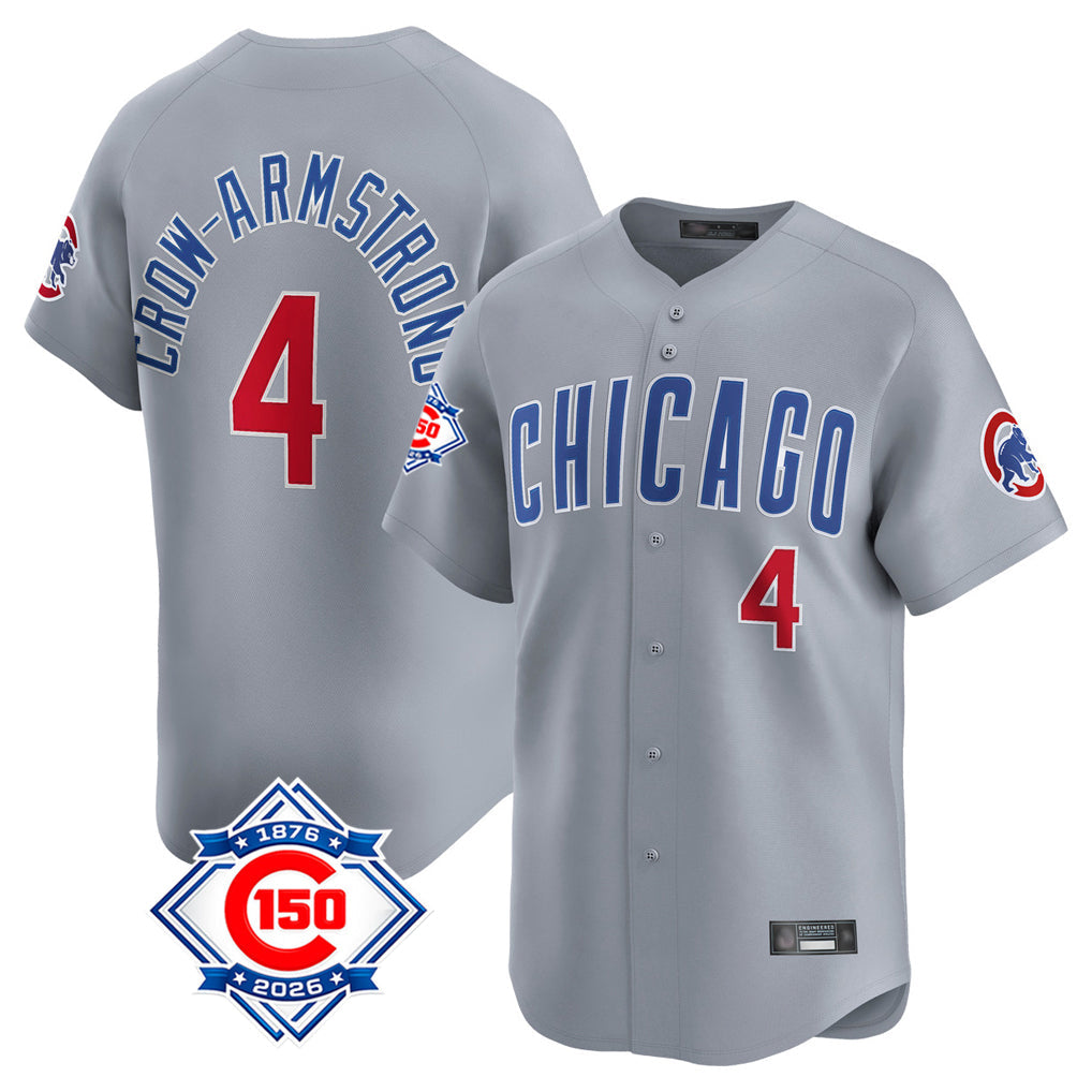 Ldoa C.Cubs #4 Pete Crow-Armstrong Player Gray Road 150th Anniversary Limited Home Stitched Jerseys