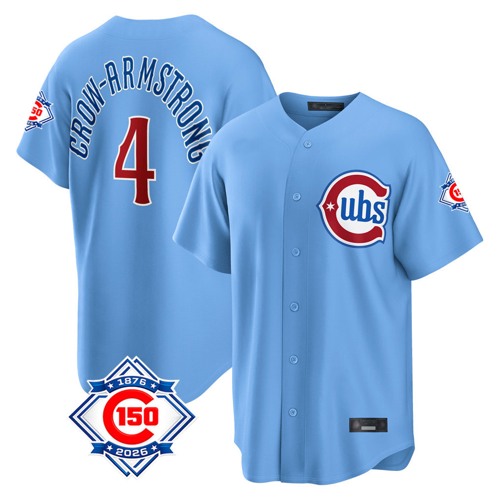 Ldoa C.Cubs #4 Pete Crow-Armstrong Player Light Blue 150th Anniversary Home Game Stitched Jerseys