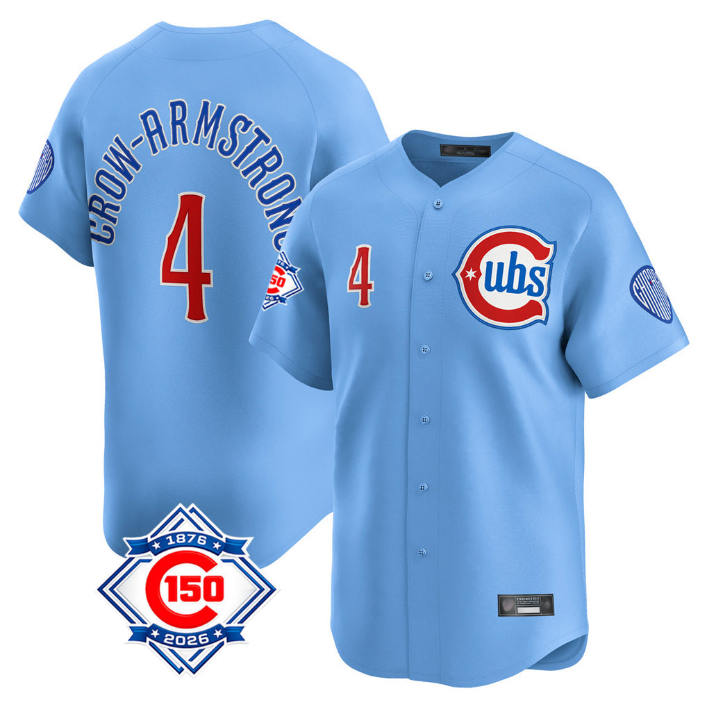 Ldoa C.Cubs #4 Pete Crow-Armstrong Player Light Blue 150th Anniversary Limited Home Stitched Jerseys