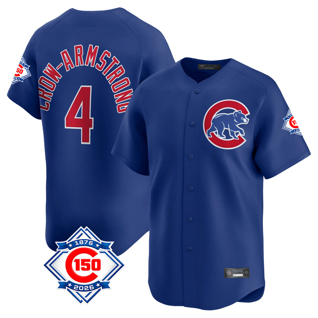 Ldoa C.Cubs #4 Pete Crow-Armstrong Player Royal 150th Anniversary Limited Home Stitched Jerseys