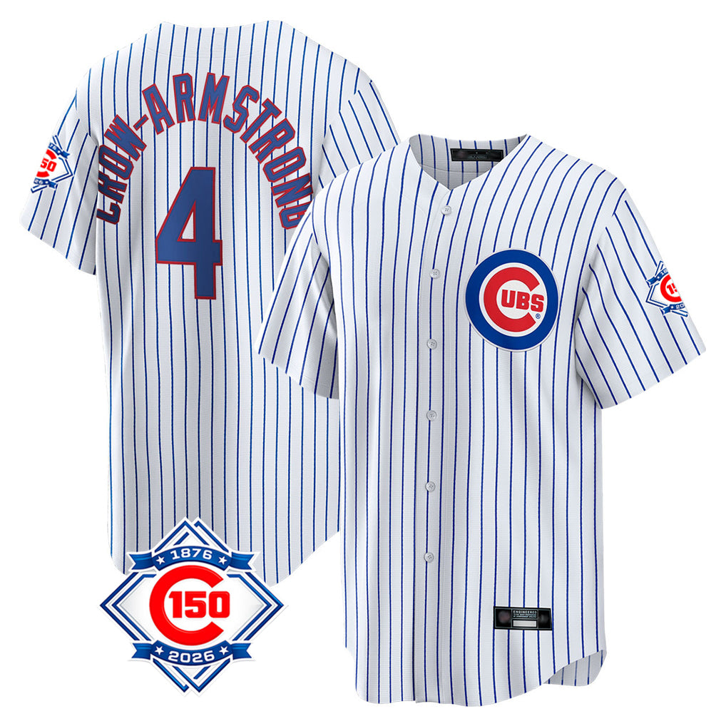 Ldoa C.Cubs #4 Pete Crow-Armstrong Player White 150th Anniversary Home Game Stitched Jerseys
