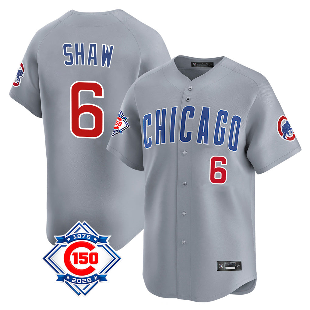 Ldoa C.Cubs #6 Matt Shaw Player Gray Road 150th Anniversary Limited Home Stitched Jerseys