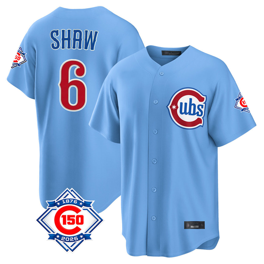 Ldoa C.Cubs #6 Matt Shaw Player Light Blue 150th Anniversary Home Game Stitched Jerseys