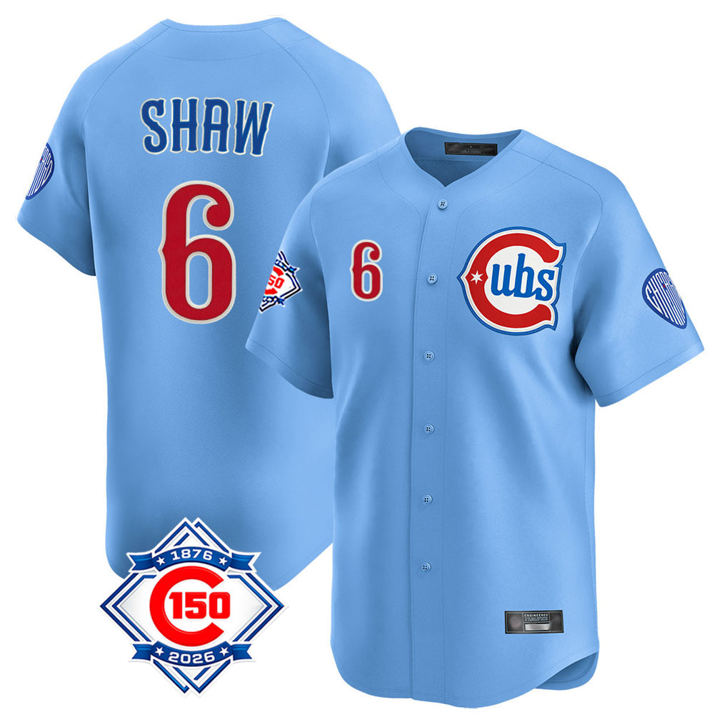 Ldoa C.Cubs #6 Matt Shaw Player Light Blue 150th Anniversary Limited Home Stitched Jerseys