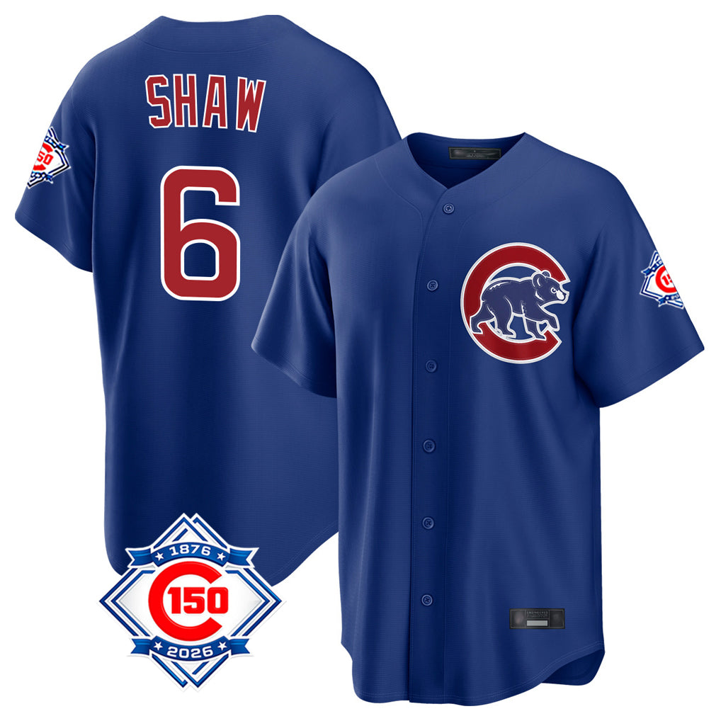 Ldoa C.Cubs #6 Matt Shaw Player Royal 150th Anniversary Home Game Stitched Jerseys