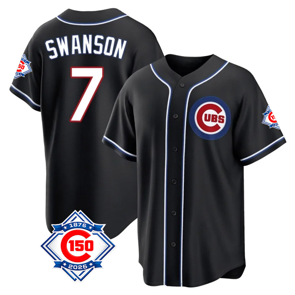 Ldoa C.Cubs #7 Dansby Swanson Player Black Fashion Out 150th Anniversary Game Stitched Jerseys