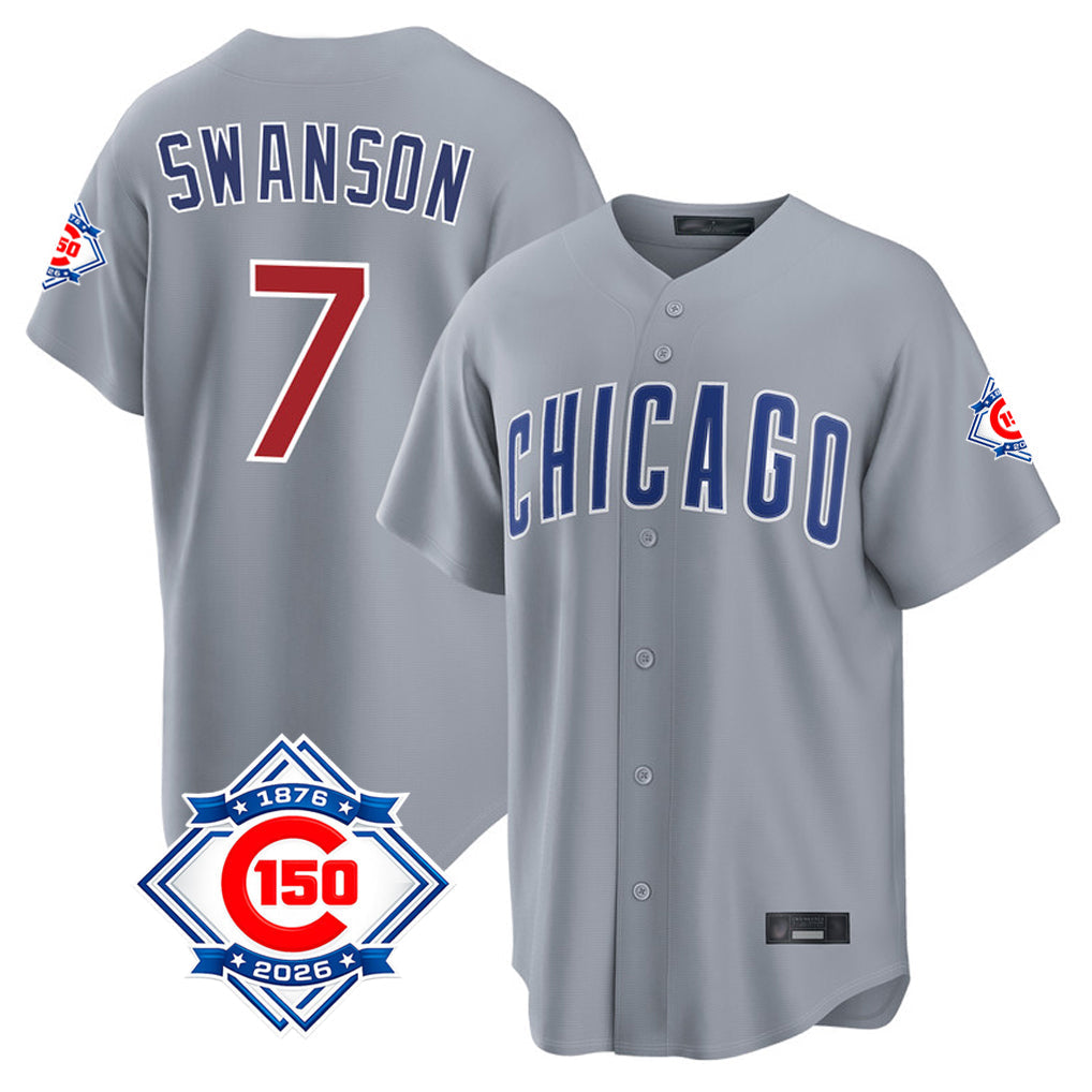 Ldoa C.Cubs #7 Dansby Swanson Player Gray 150th Anniversary Home Game Stitched Jerseys
