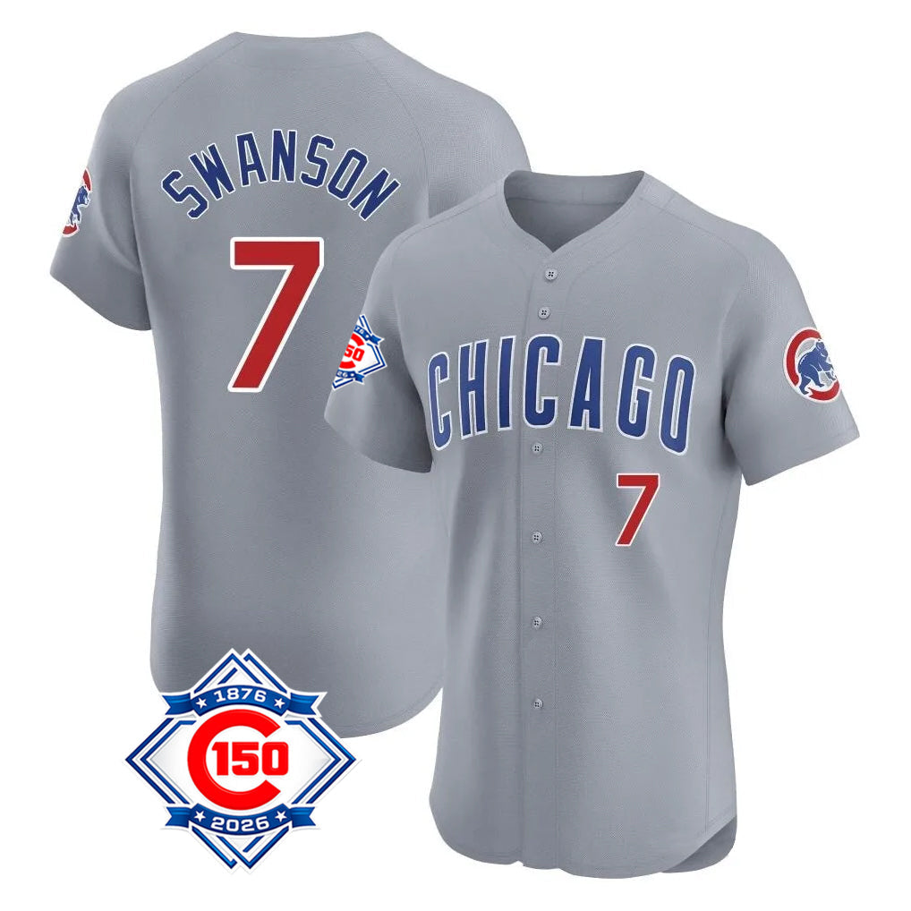 Ldoa C.Cubs #7 Dansby Swanson Player Gray Road 150th Anniversary Limited Elite Home Stitched Jerseys