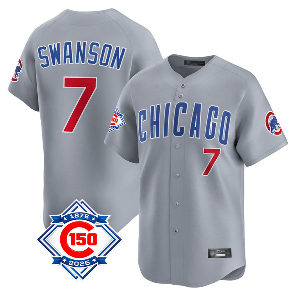Ldoa C.Cubs #7 Dansby Swanson Player Gray Road 150th Anniversary Limited Home Stitched Jerseys