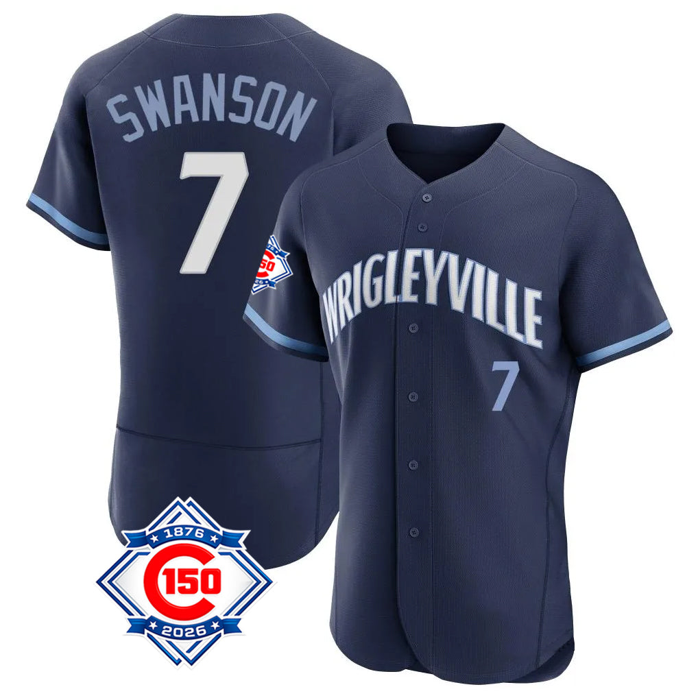 Ldoa C.Cubs #7 Dansby Swanson Player Navy City Connect 150th Anniversary Limited Elite Home Stitched Jerseys