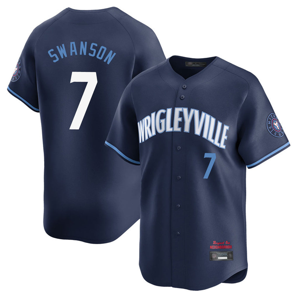 Ldoa C.Cubs #7 Dansby Swanson Player Navy City Connect Limited Home Stitched Jerseys