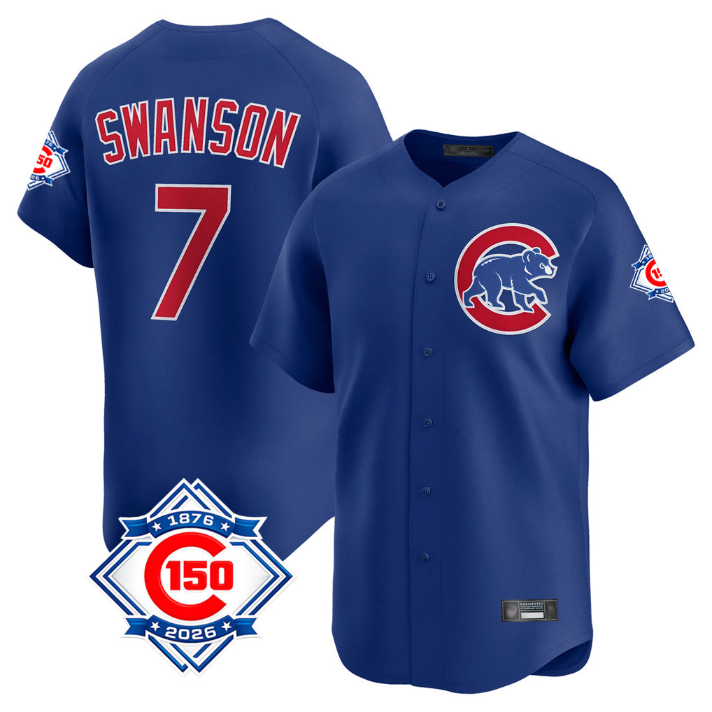 Ldoa C.Cubs #7 Dansby Swanson Player Royal 150th Anniversary Limited Home Stitched Jerseys
