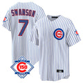 Ldoa C.Cubs #7 Dansby Swanson Player White 150th Anniversary Home Game Stitched Jerseys