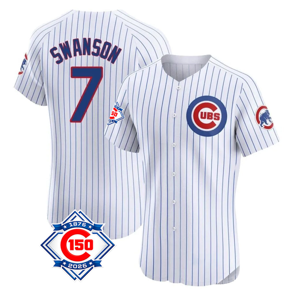 Ldoa C.Cubs #7 Dansby Swanson Player White 150th Anniversary Limited Elite Home Game Stitched Jerseys