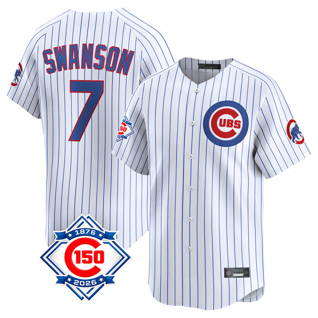 Ldoa C.Cubs #7 Dansby Swanson Player White 150th Anniversary Limited Home Game Stitched Jerseys