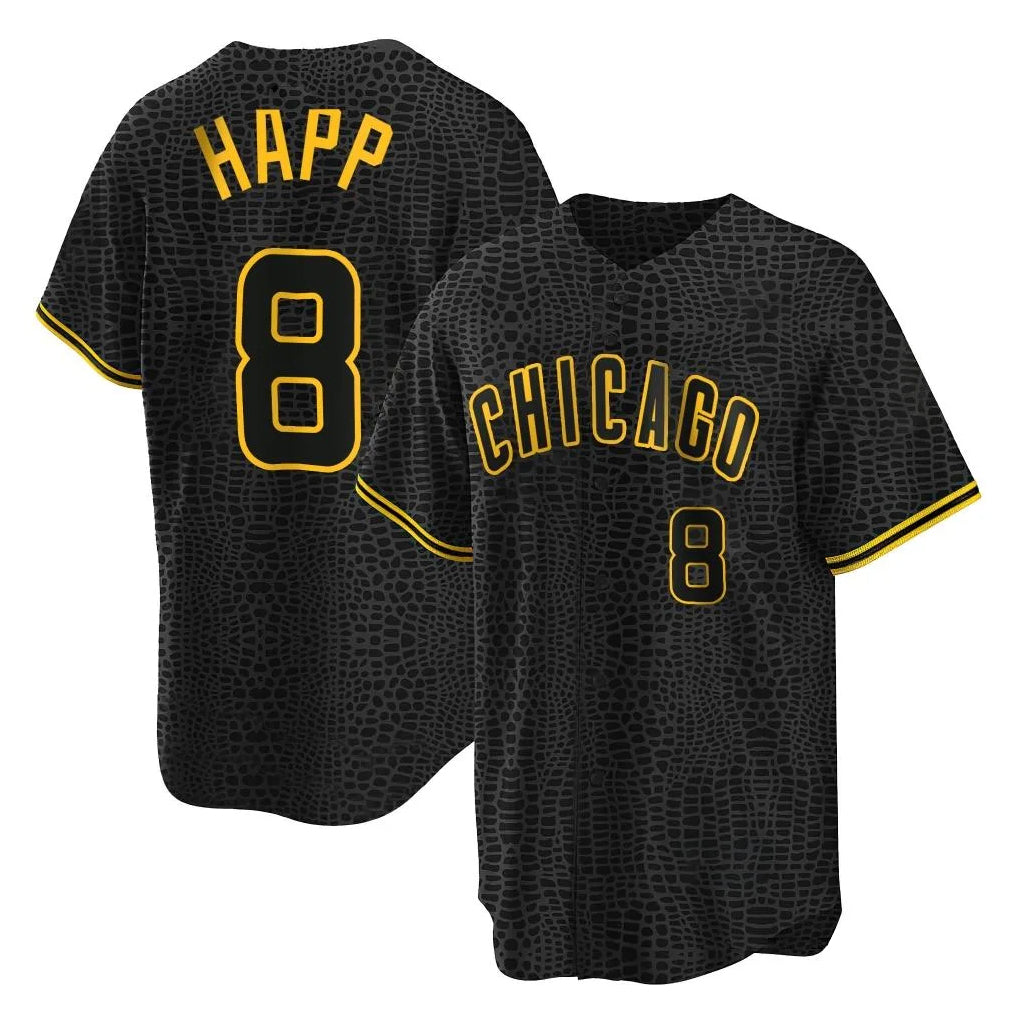 Ldoa C.Cubs #8 Ian Happ Player Black Snake Skin City Game Stitched Jerseys