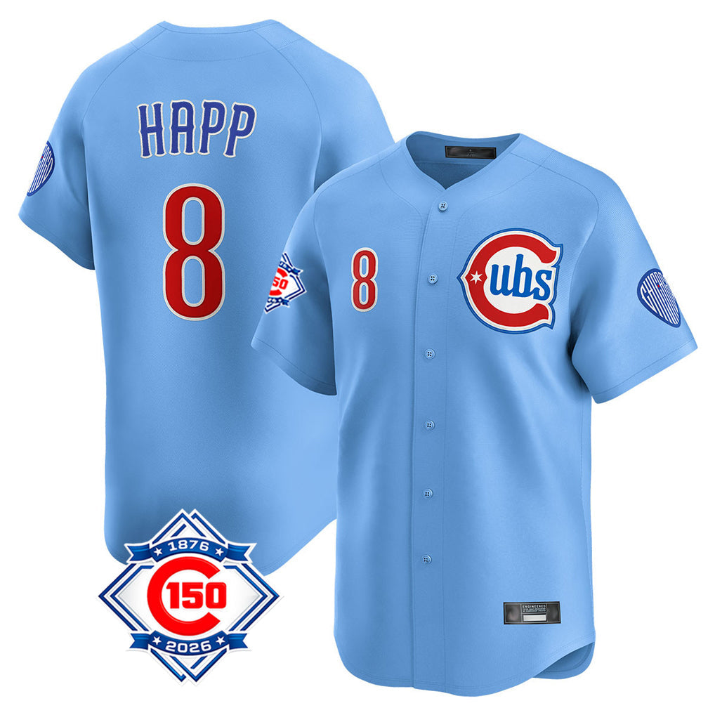 Ldoa C.Cubs #8 Ian Happ Player Light Blue 150th Anniversary Limited Home Stitched Jerseys