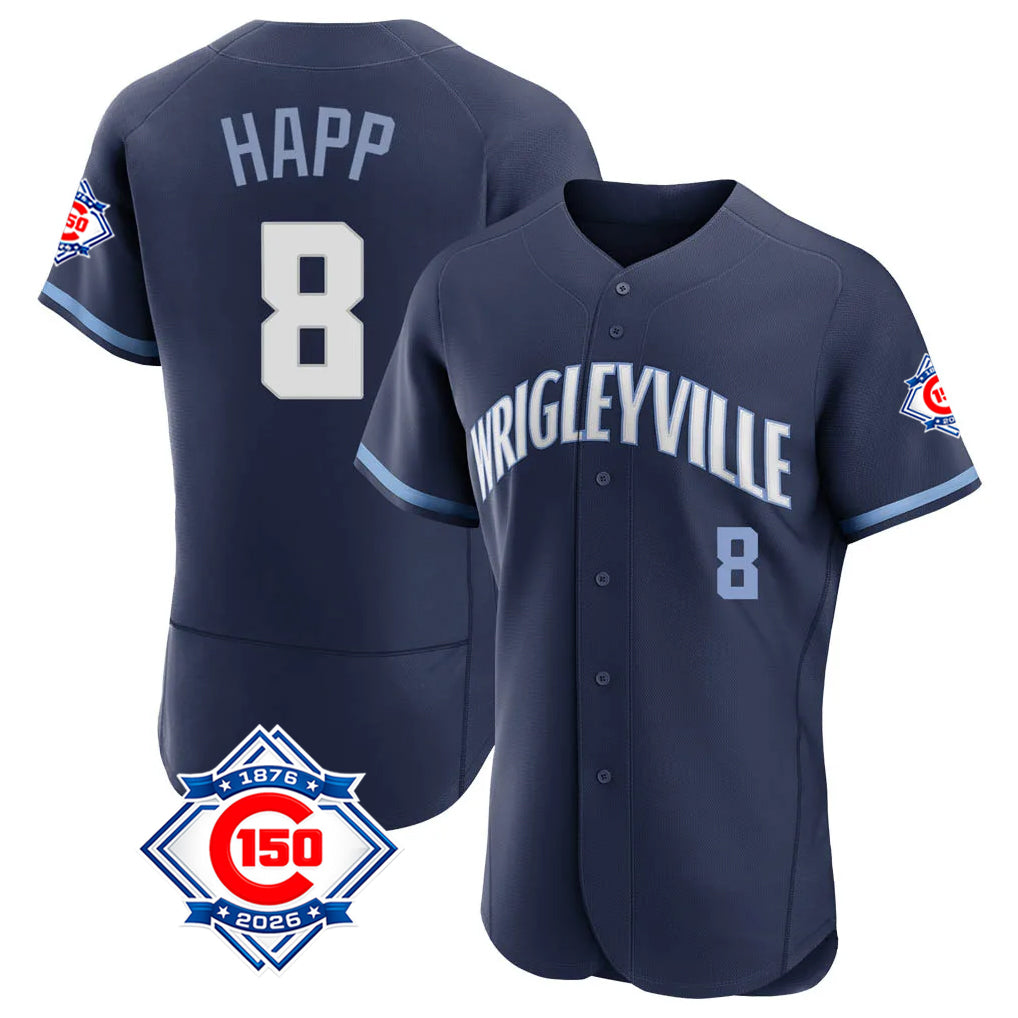Ldoa C.Cubs #8 Ian Happ Player Navy City Connect 150th Anniversary Limited Elite Home Stitched Jerseys