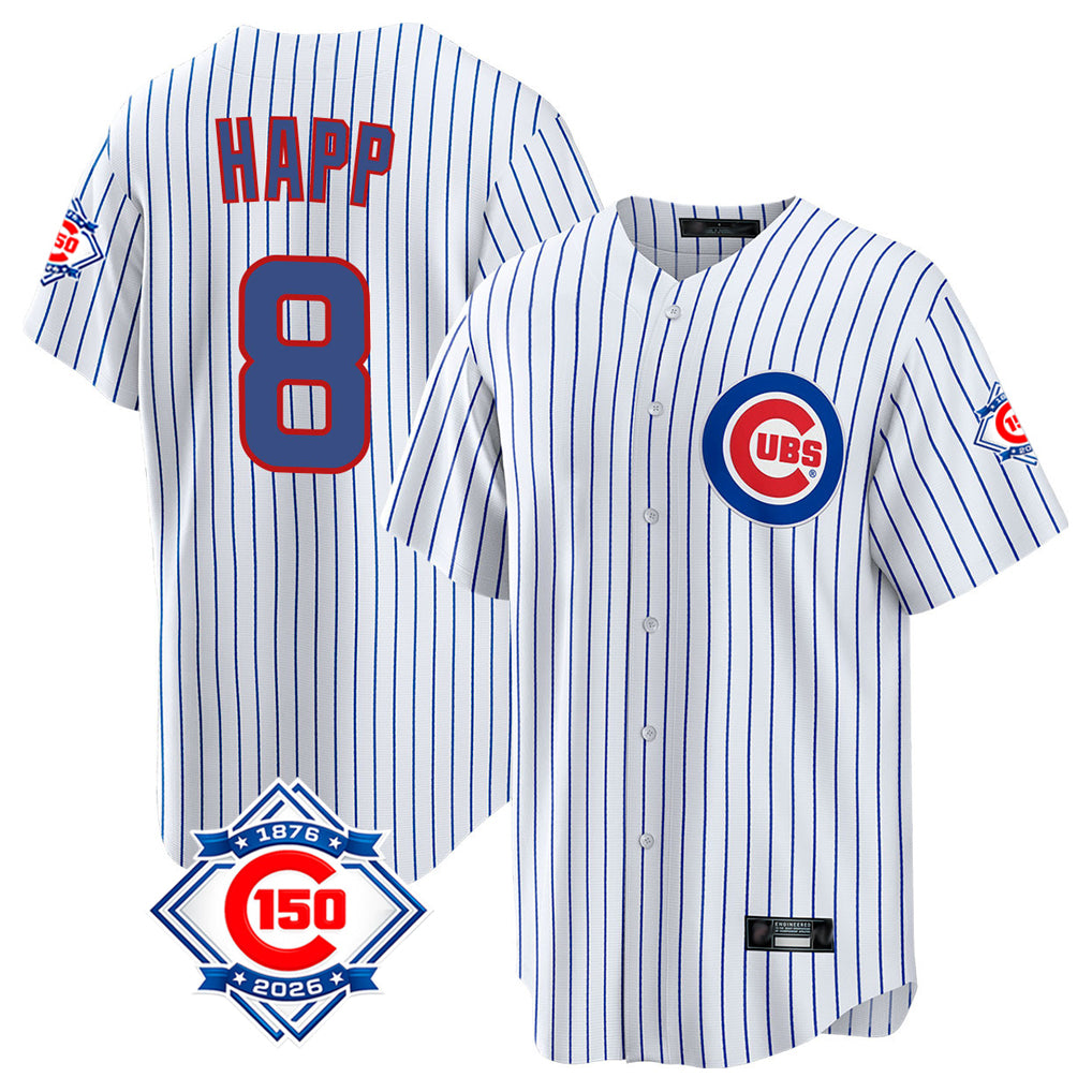 Ldoa C.Cubs #8 Ian Happ Player White 150th Anniversary Home Game Stitched Jerseys